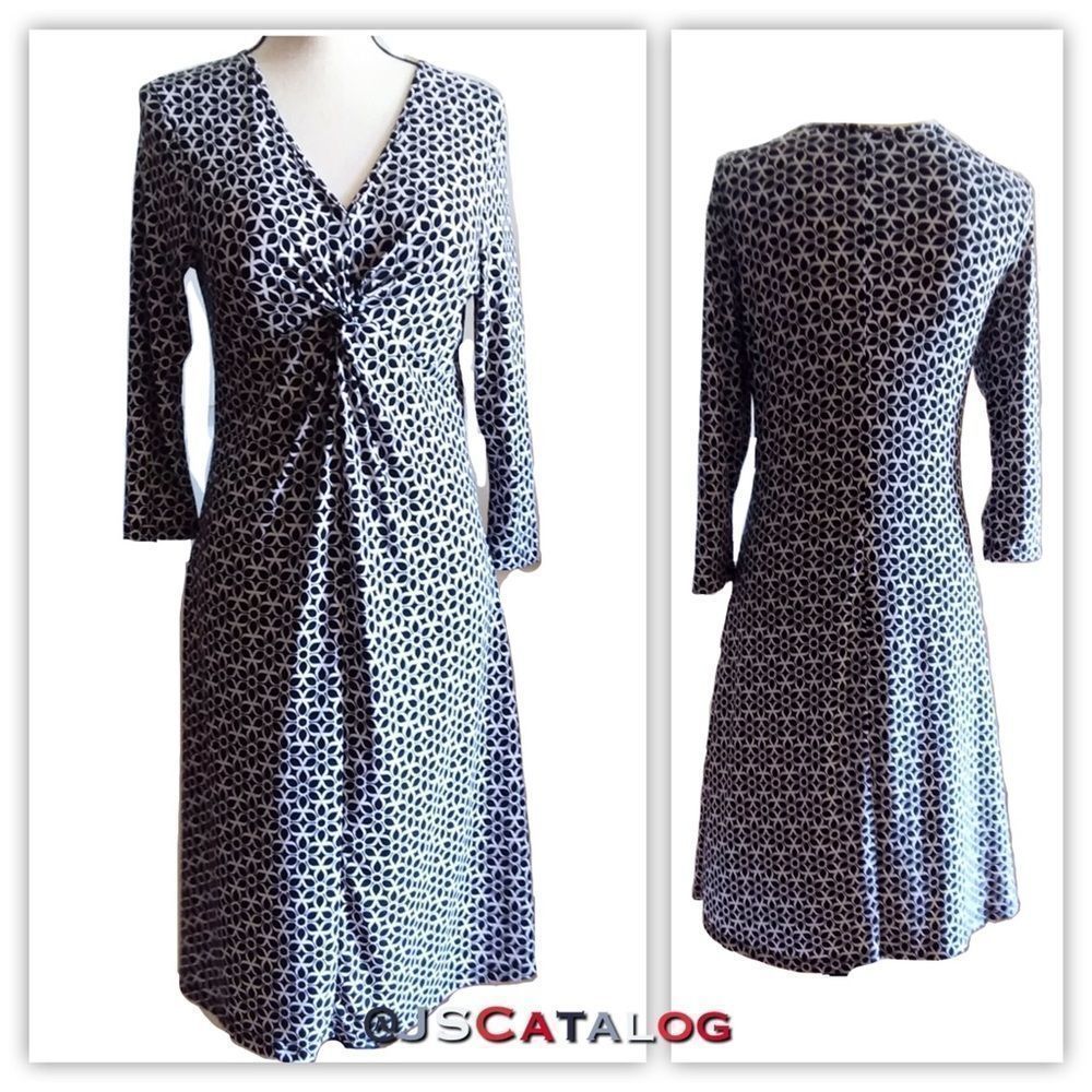 🎉HP🎉 B & W Patterned Front Knot Midi Dress - M